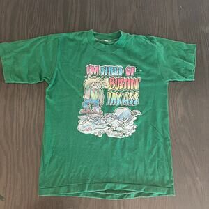 Vintage Single Stitch 1970s Tired of Bustin My A** T-Shirt Green Small